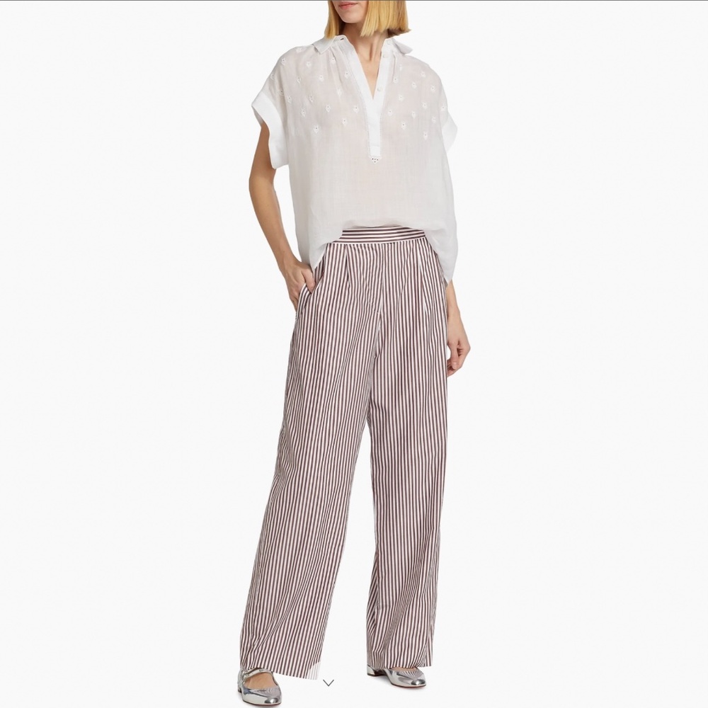 Rag & Bone Lacey Stripe Cotton Pants Thin Brown Ivory Striped SZ 14